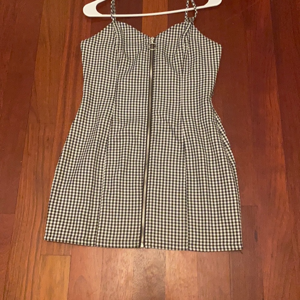Black and white plaid mini dress